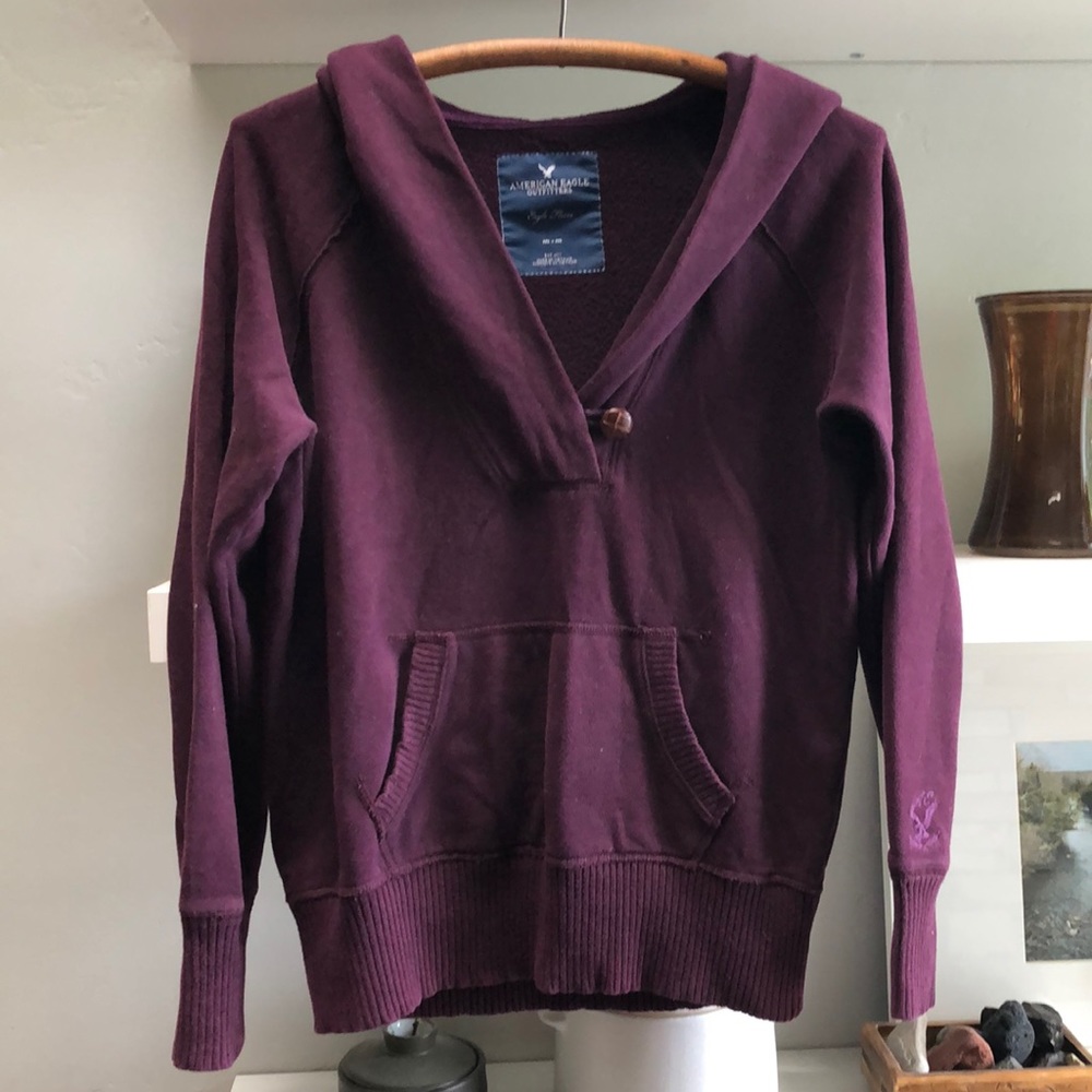 American Eagle Dark Burgundy Hooded Grandpa Sweatshirt Size M